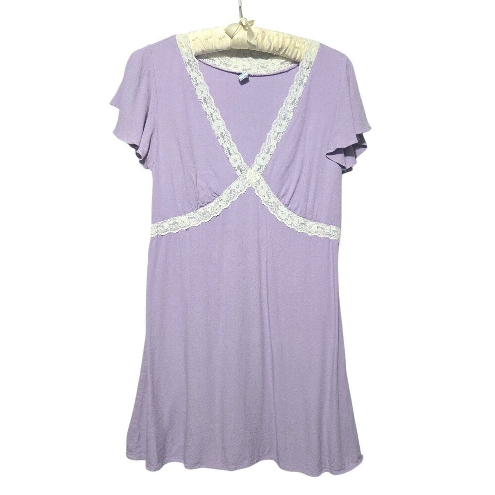 Fit & Flare Crepe Lace-Trim Mini Babydoll Dress Spring 'Wisteria' Purple Size Md